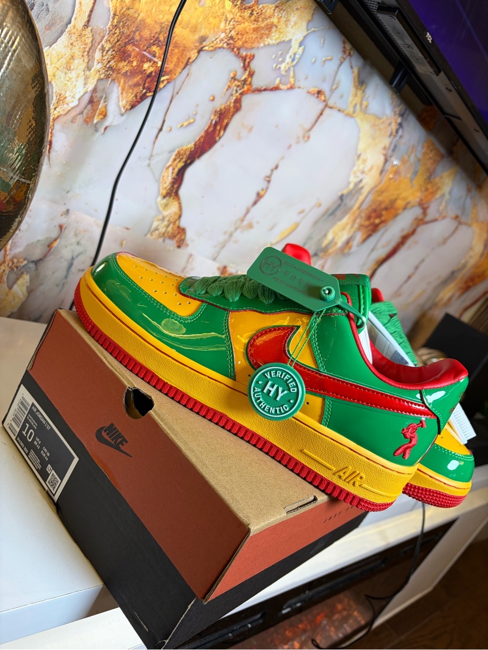 Nike Air Force Lil Yachty Low-Top Sneakers in Green/Yellow/Red